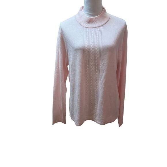 Cable Knit Mock Neck Sweater Long Sleeve Pink Soft Knitwear Top - Picture 1 of 7